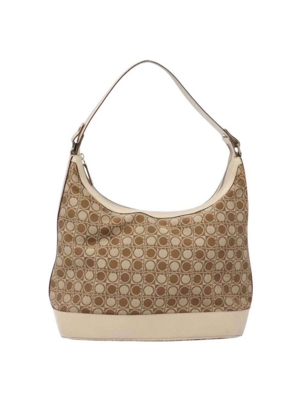 Salvatore Ferragamo Vintage Gancini Monogram Canvas Hobo Bag Cream Trim